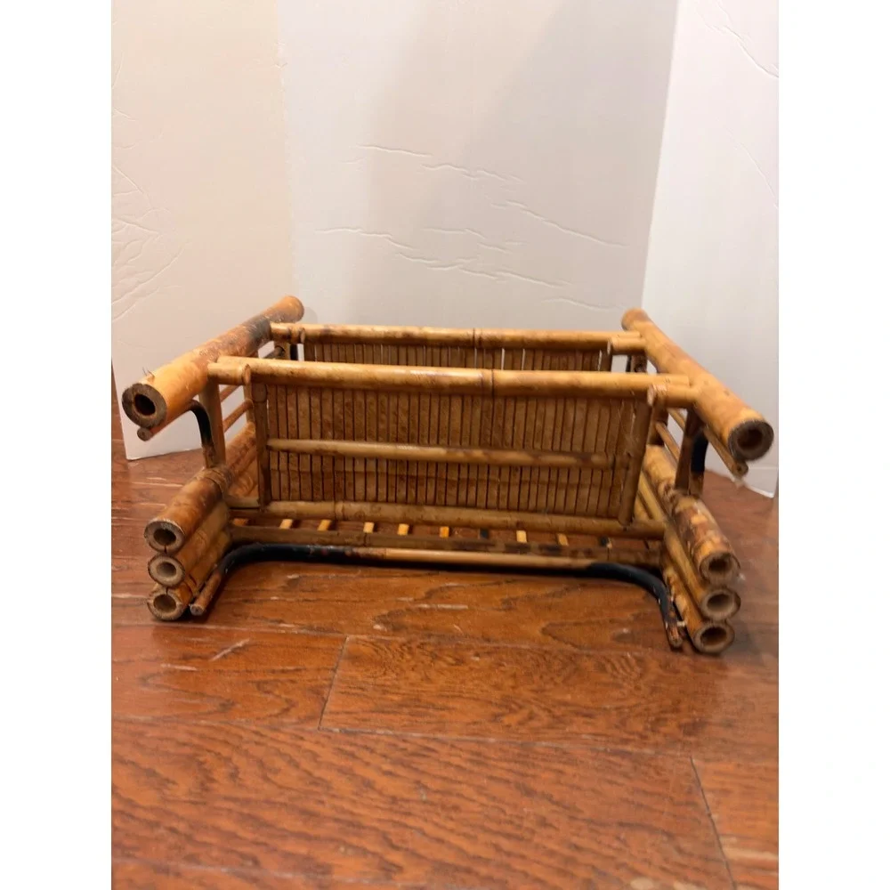 Vintage Burnt Bamboo Folding Wall Shelf Tortoiseshell Mini Boho Rattan Etagere